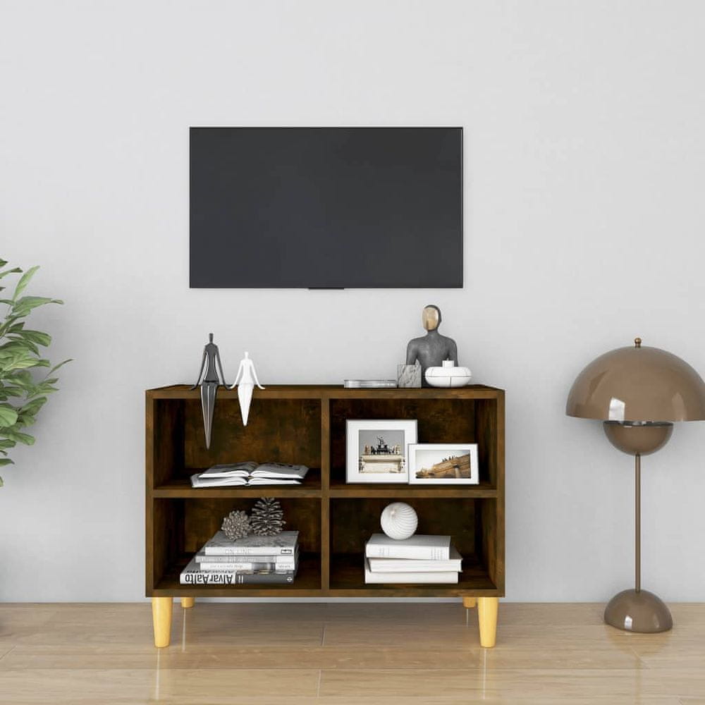Vidaxl TV skrinka s nohami z masívneho dreva tmavý dub 69,5x30x50 cm